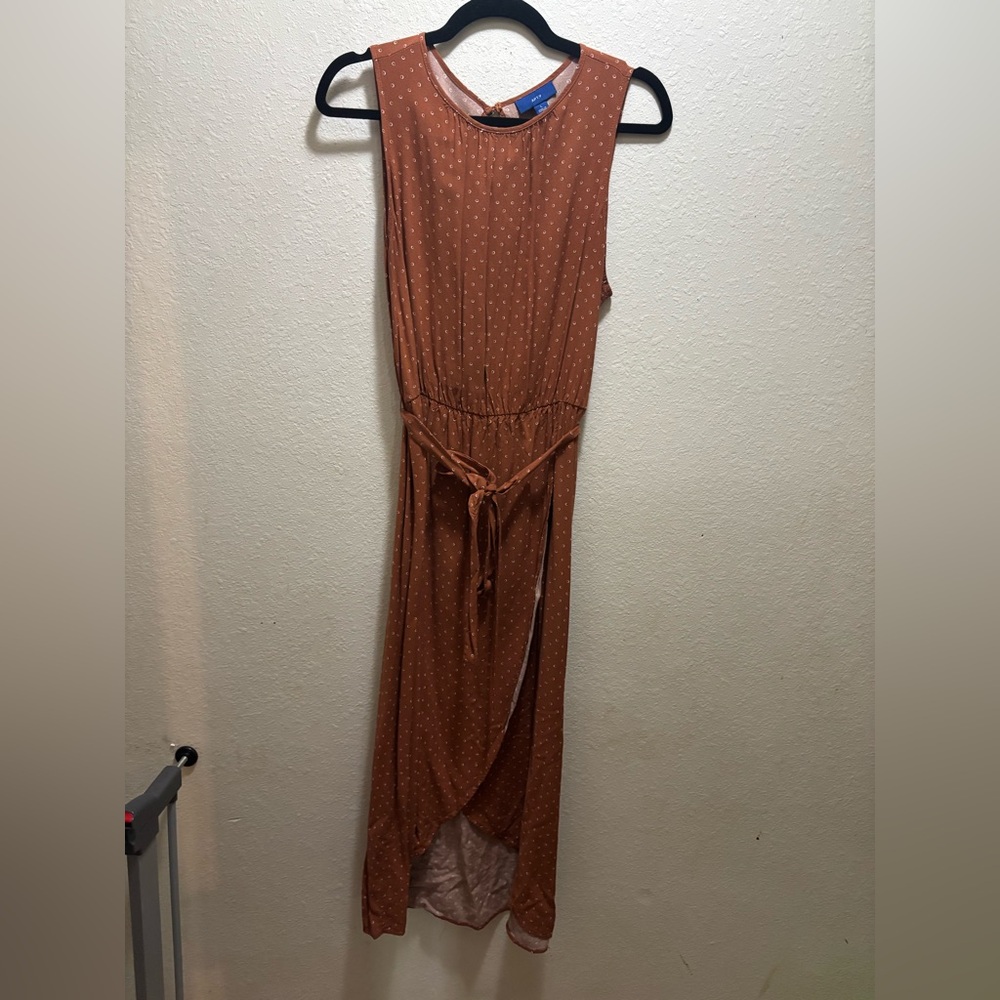 APT.9 Rust Cognac Polka Dot/Crescent Moon Print Midi Dress Tie Waist Large